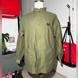 needles army button shirt